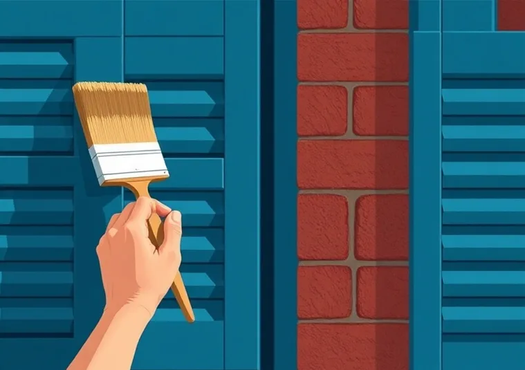 Mise en peinture au pinceau de volets et d'encadrements en bois
